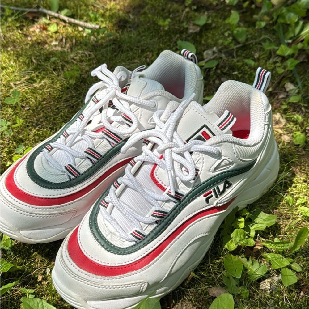 Fila White, Red, and Green Athletic Shoes